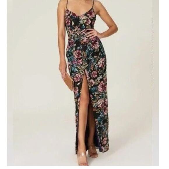 Amanda Uprichard Floral Print Maxi Dress Spaghetti Straps Slit Twist Front - Picture 1 of 10